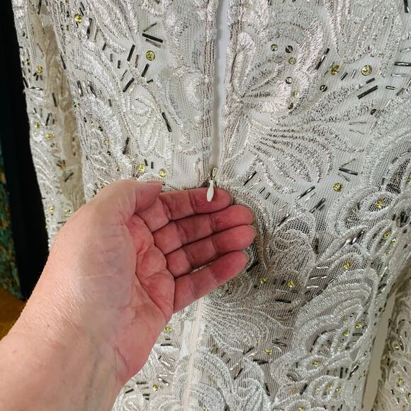 Kay Unger Size 14 Women's Long Sleeve Floral Lace Sequin Sheath Dress Formal - Picture 11 of 14